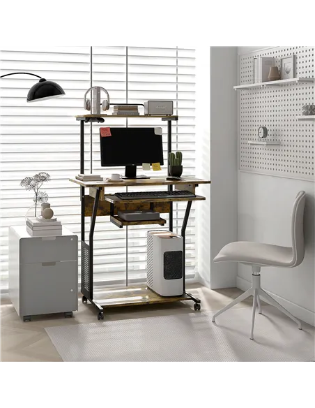 HOMCOM Multi-Storage Work Desk, with Sliding Keyboard Tray - Brown/Black