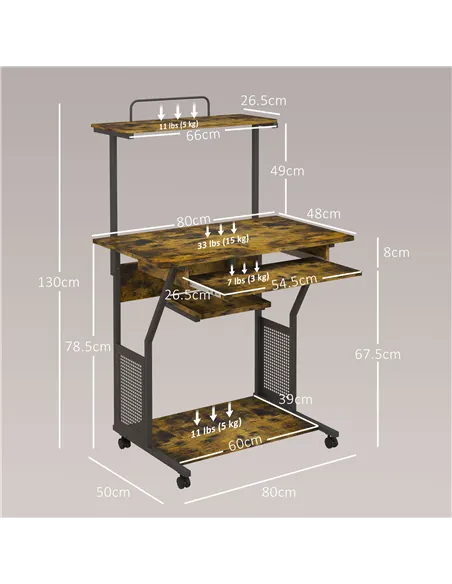 HOMCOM Multi-Storage Work Desk, with Sliding Keyboard Tray - Brown/Black
