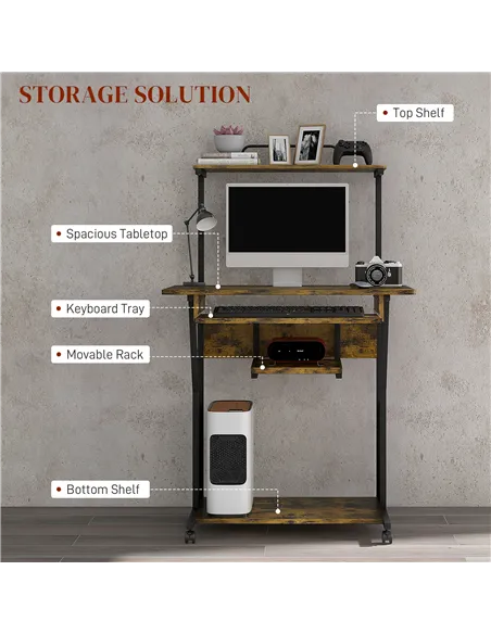HOMCOM Multi-Storage Work Desk, with Sliding Keyboard Tray - Brown/Black