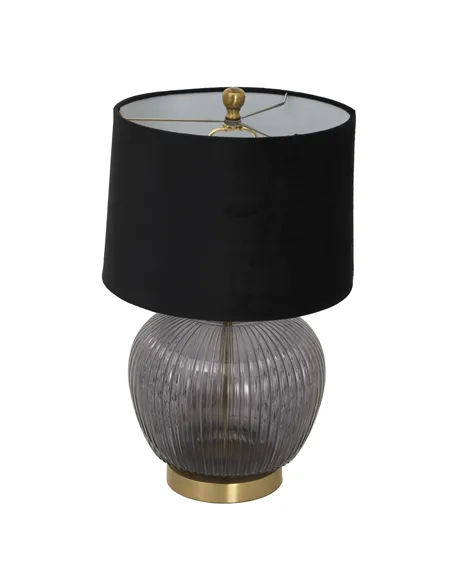 Hill Interiors Luxton Glass Ribbed Lamp With Black Velvet Shade 23979