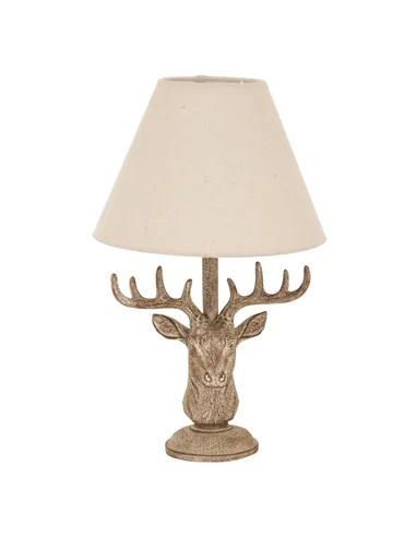 Hill Interiors Stonewashed Stag Head Table Lamp With Linen Shade 24004