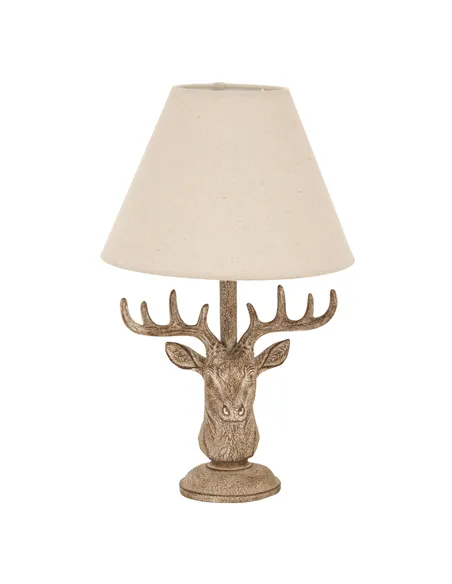 Hill Interiors Stonewashed Stag Head Table Lamp With Linen Shade 24004