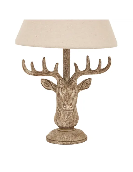 Hill Interiors Stonewashed Stag Head Table Lamp With Linen Shade 24004
