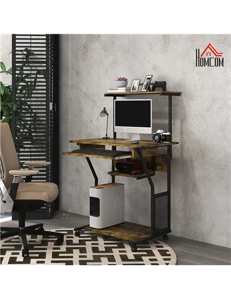 HOMCOM Multi-Storage Work Desk, with Sliding Keyboard Tray - Brown/Black