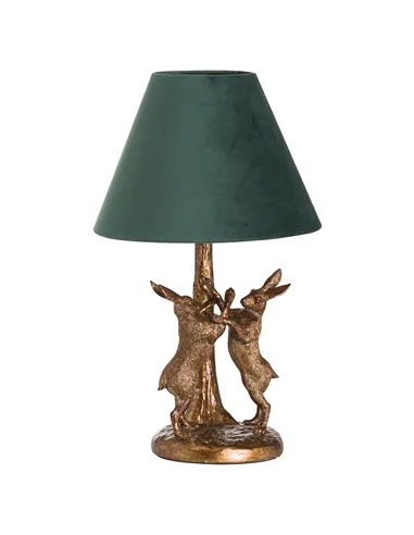 Hill Interiors Antique Gold Marching Hares Lamp With Green Velvet Shade 20695