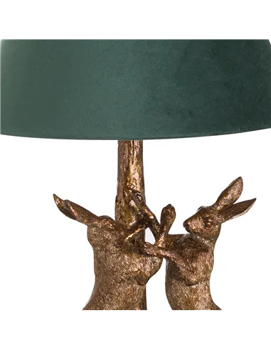 Hill Interiors Antique Gold Marching Hares Lamp With Green Velvet Shade 20695