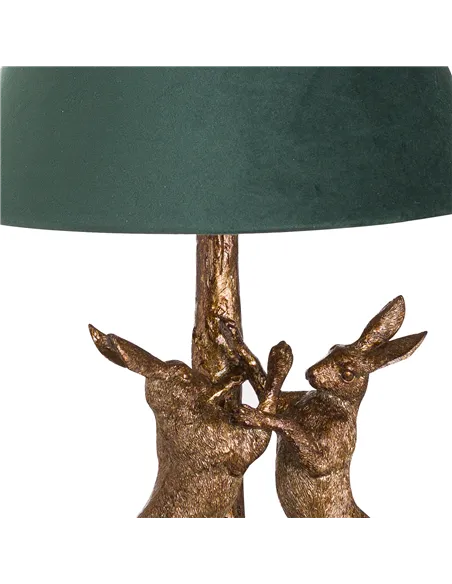 Hill Interiors Antique Gold Marching Hares Lamp With Green Velvet Shade 20695