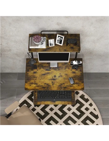 HOMCOM Multi-Storage Work Desk, with Sliding Keyboard Tray - Brown/Black