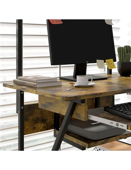 HOMCOM Multi-Storage Work Desk, with Sliding Keyboard Tray - Brown/Black