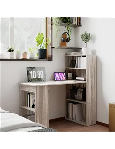 HOMCOM 120cm Computer Desk, Wooden PC Laptop Table with 6-Tier Storage Bookshelves, Home Office Working Study Desk, Writing Work 2