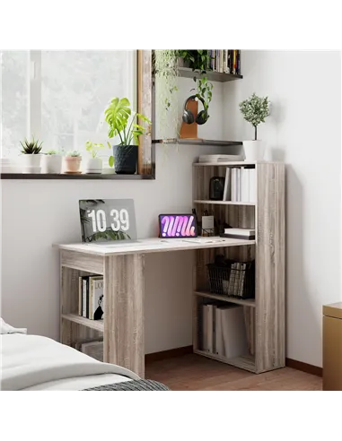 HOMCOM 120cm Computer Desk, Wooden PC Laptop Table with 6-Tier Storage Bookshelves, Home Office Working Study Desk, Writing Work