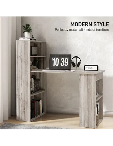 HOMCOM 120cm Computer Desk, Wooden PC Laptop Table with 6-Tier Storage Bookshelves, Home Office Working Study Desk, Writing Work