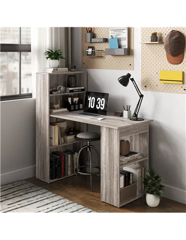 HOMCOM 120cm Computer Desk, Wooden PC Laptop Table with 6-Tier Storage Bookshelves, Home Office Working Study Desk, Writing Work