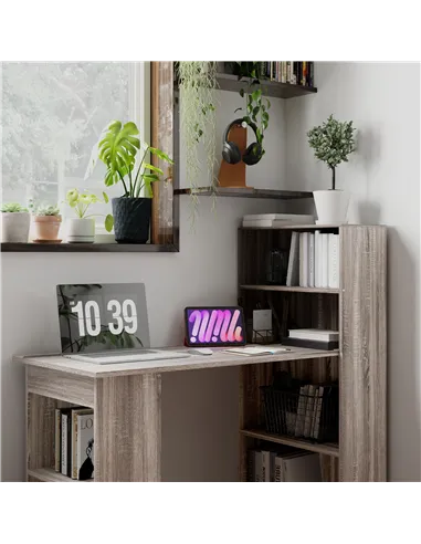 HOMCOM 120cm Computer Desk, Wooden PC Laptop Table with 6-Tier Storage Bookshelves, Home Office Working Study Desk, Writing Work