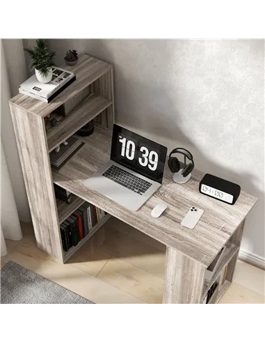 HOMCOM 120cm Computer Desk, Wooden PC Laptop Table with 6-Tier Storage Bookshelves, Home Office Working Study Desk, Writing Work