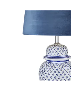 Hill Interiors Malabar Blue And White Ceramic Lamp With Blue Velvet Shade 22067 2