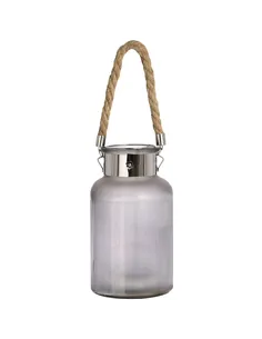 Hill Interiors Frosted Glass Lantern with Rope Detail and Interior LED 17200