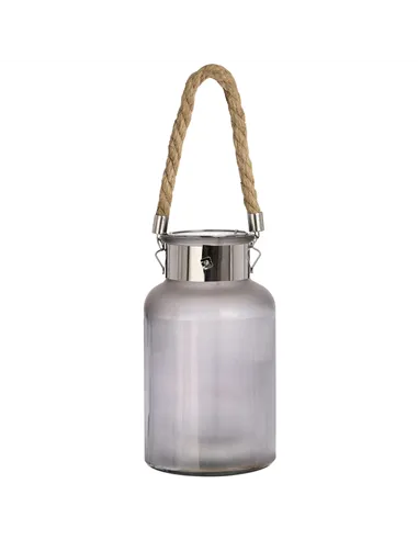 Hill Interiors Frosted Glass Lantern with Rope Detail and Interior LED 17200