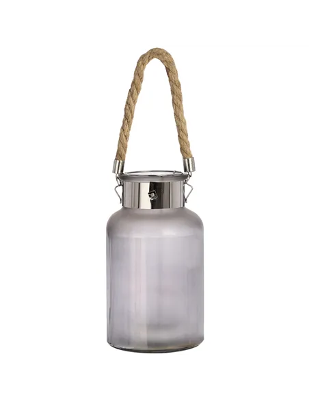 Hill Interiors Frosted Glass Lantern with Rope Detail and Interior LED 17200