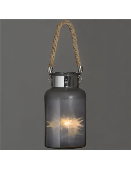 Hill Interiors Frosted Glass Lantern with Rope Detail and Interior LED 17200