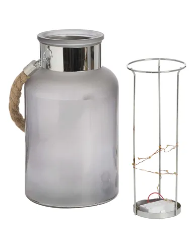 Hill Interiors Frosted Glass Lantern with Rope Detail and Interior LED 17200