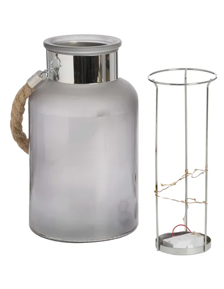 Hill Interiors Frosted Glass Lantern with Rope Detail and Interior LED 17200