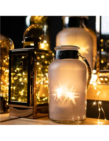 Hill Interiors Frosted Glass Lantern with Rope Detail and Interior LED 17200