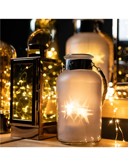 Hill Interiors Frosted Glass Lantern with Rope Detail and Interior LED 17200