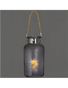 Hill Interiors Frosted Grey Glass Lantern with Rope Detail and LED 17201 2