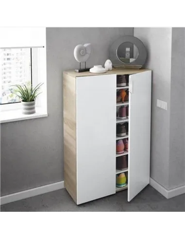 Alvaro White And Oak Effect 30 Pairs Shoe Cupboard Cabinet, 3229