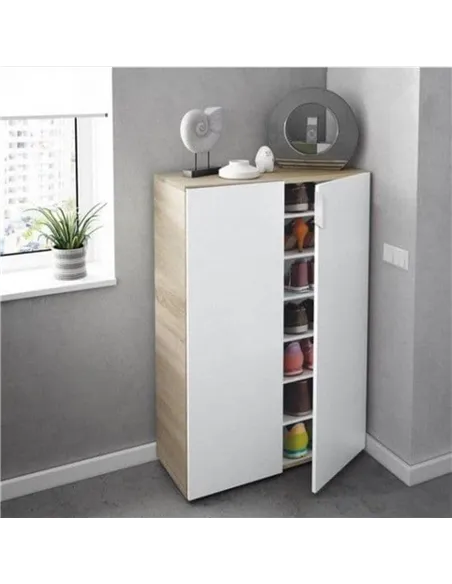 Alvaro White And Oak Effect 30 Pairs Shoe Cupboard Cabinet, 3229