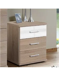 Anzo White Gloss And Oak Effect 3 Drawer Bedside, 2971