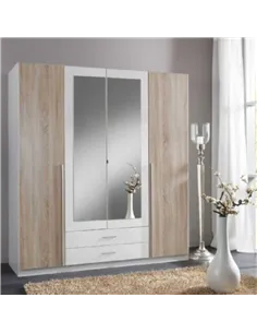 Artic White and Oak Effect 4 Door & 2 Drawer Wardrobe, 2651