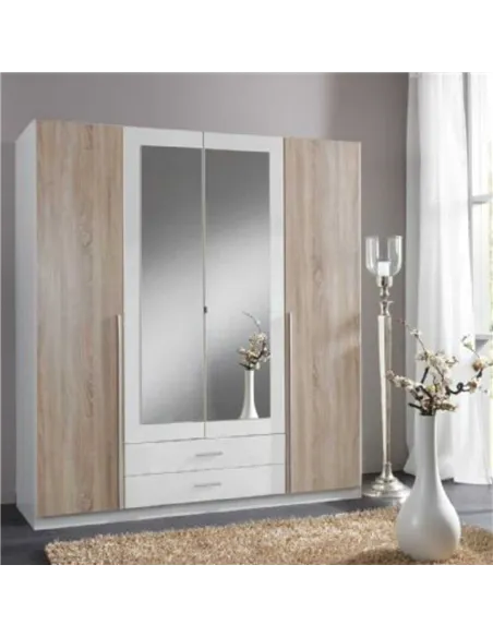 Artic White and Oak Effect 4 Door & 2 Drawer Wardrobe, 2651