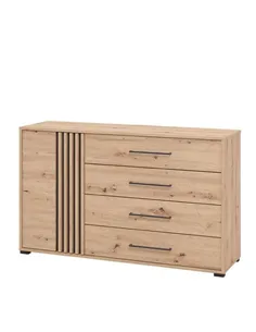Asmara Oak Effect And Black 4 Drawer Sideboard, 3421