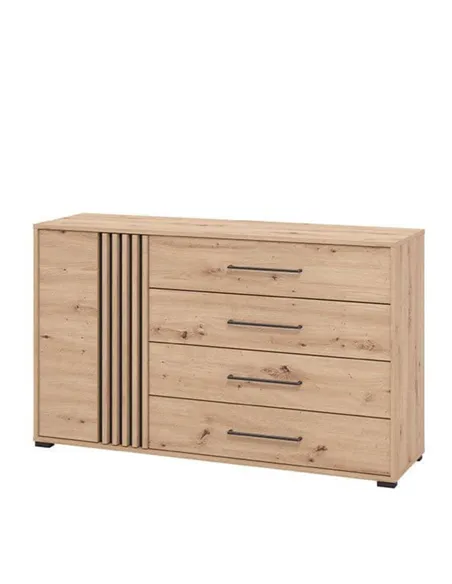 Asmara Oak Effect And Black 4 Drawer Sideboard, 3421
