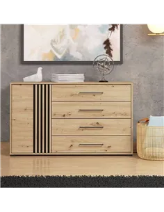Asmara Oak Effect And Black 4 Drawer Sideboard, 3421 2