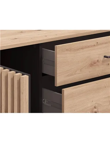 Asmara Oak Effect And Black 4 Drawer Sideboard, 3421