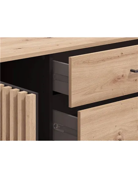 Asmara Oak Effect And Black 4 Drawer Sideboard, 3421
