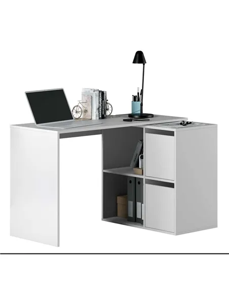 Athena White Reversible Desk with Storage, 2933
