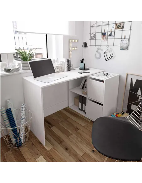 Athena White Reversible Desk with Storage, 2933