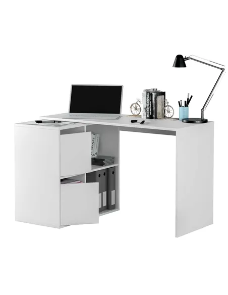 Athena White Reversible Desk with Storage, 2933