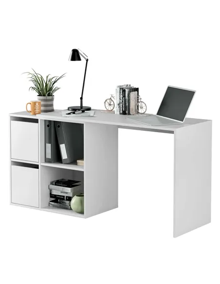 Athena White Reversible Desk with Storage, 2933