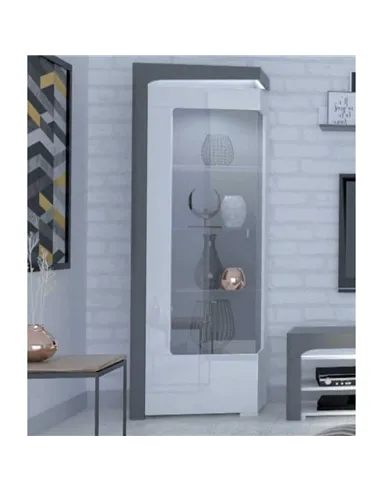 Athens Grey And White Gloss LEFT Display Cabinet with LED Lights, 3164