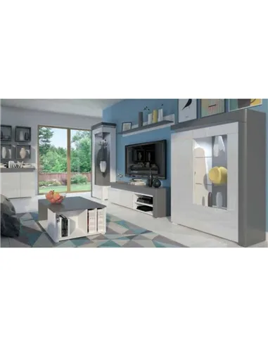 Athens Grey And White Gloss LEFT Display Cabinet with LED Lights, 3164