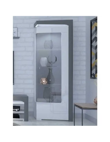 Athens Grey And White Gloss RIGHT Display Cabinet with LED Lights, 3165
