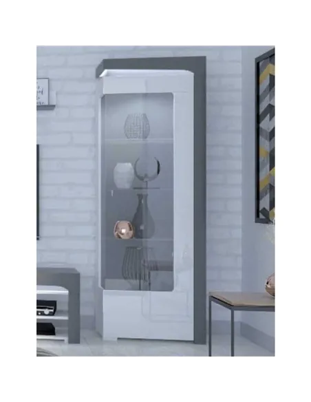 Athens Grey And White Gloss RIGHT Display Cabinet with LED Lights, 3165