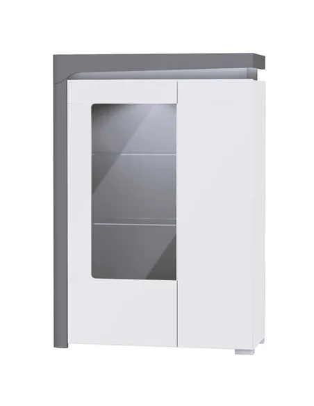 Athens Grey And White Gloss Low Wide Display Cabinet with LED Lights, 3166