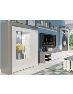 Athens Grey And White Gloss Low Wide Display Cabinet with LED Lights, 3166 2