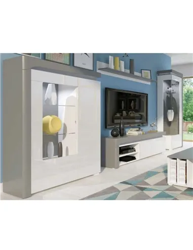 Athens Grey And White Gloss Low Wide Display Cabinet with LED Lights, 3166